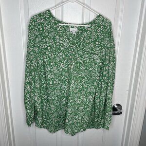 J. Jill Floral Cottagecore Contemporary Relaxed Fit Flowy Blouse in Green XLP